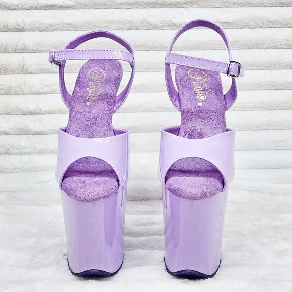 809 Lavender Lilac Patent Ankle Strap Platform 8" High Heel Sandals - Picture 4 of 10